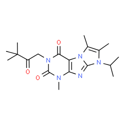 ChemSpider 2D Image | 3-(3,3-Dimethyl-2-oxobutyl)-8-isopropyl-1,6,7-trimethyl-1H-imidazo[2,1-f]purine-2,4(3H,8H)-dione | C19H27N5O3