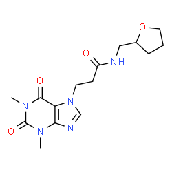 ChemSpider 2D Image | 3-(1,3-Dimethyl-2,6-dioxo-1,2,3,6-tetrahydro-7H-purin-7-yl)-N-(tetrahydro-2-furanylmethyl)propanamide | C15H21N5O4