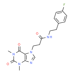 ChemSpider 2D Image | 3-(1,3-Dimethyl-2,6-dioxo-1,2,3,6-tetrahydro-7H-purin-7-yl)-N-[2-(4-fluorophenyl)ethyl]propanamide | C18H20FN5O3