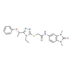 ChemSpider 2D Image | N-(1,3-Dimethyl-2-oxo-2,3-dihydro-1H-benzimidazol-5-yl)-2-{[4-ethyl-5-(1-phenoxyethyl)-4H-1,2,4-triazol-3-yl]sulfanyl}acetamide | C23H26N6O3S