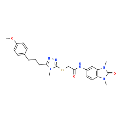 ChemSpider 2D Image | N-(1,3-Dimethyl-2-oxo-2,3-dihydro-1H-benzimidazol-5-yl)-2-({5-[3-(4-methoxyphenyl)propyl]-4-methyl-4H-1,2,4-triazol-3-yl}sulfanyl)acetamide | C24H28N6O3S