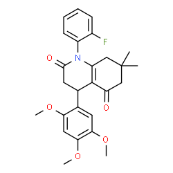 ChemSpider 2D Image | 1-(2-Fluorophenyl)-7,7-dimethyl-4-(2,4,5-trimethoxyphenyl)-4,6,7,8-tetrahydro-2,5(1H,3H)-quinolinedione | C26H28FNO5