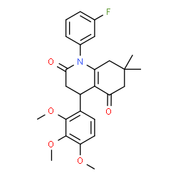 ChemSpider 2D Image | 1-(3-Fluorophenyl)-7,7-dimethyl-4-(2,3,4-trimethoxyphenyl)-4,6,7,8-tetrahydro-2,5(1H,3H)-quinolinedione | C26H28FNO5