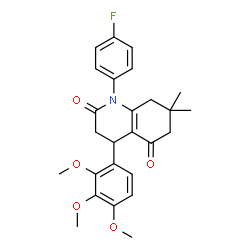 ChemSpider 2D Image | 1-(4-Fluorophenyl)-7,7-dimethyl-4-(2,3,4-trimethoxyphenyl)-4,6,7,8-tetrahydro-2,5(1H,3H)-quinolinedione | C26H28FNO5