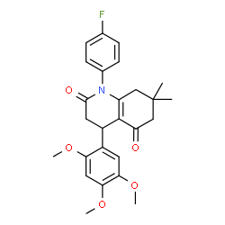 ChemSpider 2D Image | 1-(4-Fluorophenyl)-7,7-dimethyl-4-(2,4,5-trimethoxyphenyl)-4,6,7,8-tetrahydro-2,5(1H,3H)-quinolinedione | C26H28FNO5