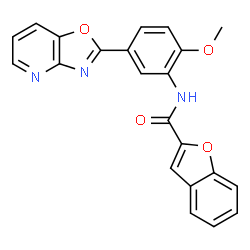 ChemSpider 2D Image | N-[2-Methoxy-5-([1,3]oxazolo[4,5-b]pyridin-2-yl)phenyl]-1-benzofuran-2-carboxamide | C22H15N3O4