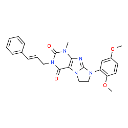 ChemSpider 2D Image | 8-(2,5-Dimethoxyphenyl)-1-methyl-3-[(2E)-3-phenyl-2-propen-1-yl]-7,8-dihydro-1H-imidazo[2,1-f]purine-2,4(3H,6H)-dione | C25H25N5O4
