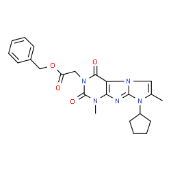 ChemSpider 2D Image | Benzyl (8-cyclopentyl-1,7-dimethyl-2,4-dioxo-1,2,4,8-tetrahydro-3H-imidazo[2,1-f]purin-3-yl)acetate | C23H25N5O4