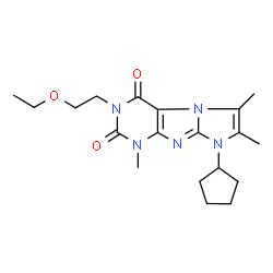 ChemSpider 2D Image | 8-Cyclopentyl-3-(2-ethoxyethyl)-1,6,7-trimethyl-1H-imidazo[2,1-f]purine-2,4(3H,8H)-dione | C19H27N5O3