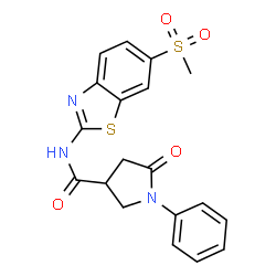 ChemSpider 2D Image | N-[6-(Methylsulfonyl)-1,3-benzothiazol-2-yl]-5-oxo-1-phenyl-3-pyrrolidinecarboxamide | C19H17N3O4S2