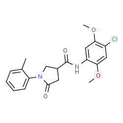 ChemSpider 2D Image | N-(4-Chloro-2,5-dimethoxyphenyl)-1-(2-methylphenyl)-5-oxo-3-pyrrolidinecarboxamide | C20H21ClN2O4