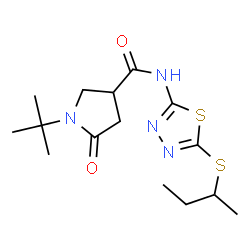 ChemSpider 2D Image | 1-tert-Butyl-N-[5-(sec-butylsulfanyl)-1,3,4-thiadiazol-2-yl]-5-oxopyrrolidine-3-carboxamide | C15H24N4O2S2