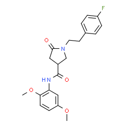 ChemSpider 2D Image | N-(2,5-Dimethoxyphenyl)-1-[2-(4-fluorophenyl)ethyl]-5-oxo-3-pyrrolidinecarboxamide | C21H23FN2O4