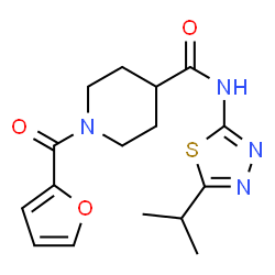 ChemSpider 2D Image | 1-(2-Furoyl)-N-(5-isopropyl-1,3,4-thiadiazol-2-yl)-4-piperidinecarboxamide | C16H20N4O3S