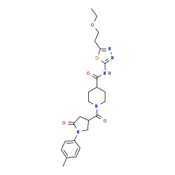ChemSpider 2D Image | N-[5-(2-Ethoxyethyl)-1,3,4-thiadiazol-2-yl]-1-{[1-(4-methylphenyl)-5-oxo-3-pyrrolidinyl]carbonyl}-4-piperidinecarboxamide | C24H31N5O4S