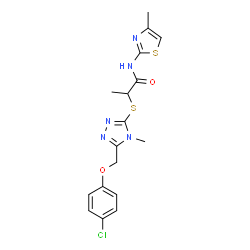 ChemSpider 2D Image | 2-({5-[(4-Chlorophenoxy)methyl]-4-methyl-4H-1,2,4-triazol-3-yl}sulfanyl)-N-(4-methyl-1,3-thiazol-2-yl)propanamide | C17H18ClN5O2S2