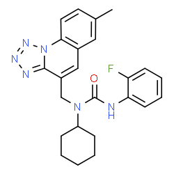 ChemSpider 2D Image | 1-Cyclohexyl-3-(2-fluorophenyl)-1-[(7-methyltetrazolo[1,5-a]quinolin-4-yl)methyl]urea | C24H25FN6O