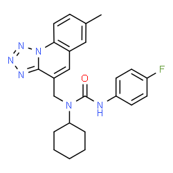 ChemSpider 2D Image | 1-Cyclohexyl-3-(4-fluorophenyl)-1-[(7-methyltetrazolo[1,5-a]quinolin-4-yl)methyl]urea | C24H25FN6O