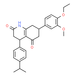 ChemSpider 2D Image | 7-(4-Ethoxy-3-methoxyphenyl)-4-(4-isopropylphenyl)-4,6,7,8-tetrahydro-2,5(1H,3H)-quinolinedione | C27H31NO4