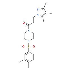 ChemSpider 2D Image | 1-{4-[(3,4-Dimethylphenyl)sulfonyl]-1-piperazinyl}-3-(3,4,5-trimethyl-1H-pyrazol-1-yl)-1-propanone | C21H30N4O3S