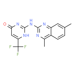 ChemSpider 2D Image | 4-pyrimidinol, 2-[(4,7-dimethyl-2-quinazolinyl)amino]-6-(trifluoromethyl)- | C15H12F3N5O