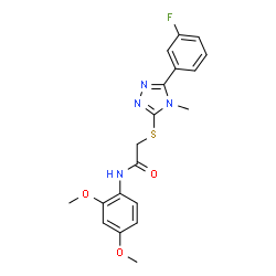 ChemSpider 2D Image | N-(2,4-Dimethoxyphenyl)-2-{[5-(3-fluorophenyl)-4-methyl-4H-1,2,4-triazol-3-yl]sulfanyl}acetamide | C19H19FN4O3S