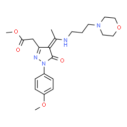 ChemSpider 2D Image | Methyl [(4Z)-1-(4-methoxyphenyl)-4-(1-{[3-(4-morpholinyl)propyl]amino}ethylidene)-5-oxo-4,5-dihydro-1H-pyrazol-3-yl]acetate | C22H30N4O5