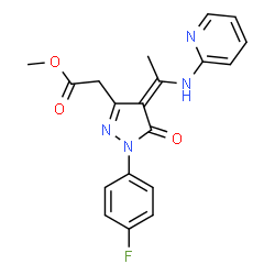 ChemSpider 2D Image | Methyl {(4Z)-1-(4-fluorophenyl)-5-oxo-4-[1-(2-pyridinylamino)ethylidene]-4,5-dihydro-1H-pyrazol-3-yl}acetate | C19H17FN4O3
