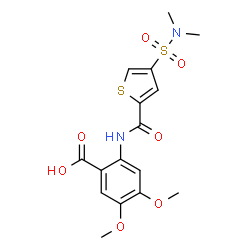 ChemSpider 2D Image | 2-({[4-(Dimethylsulfamoyl)-2-thienyl]carbonyl}amino)-4,5-dimethoxybenzoic acid | C16H18N2O7S2