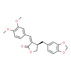 ChemSpider 2D Image | (3Z,4R)-4-(1,3-Benzodioxol-5-ylmethyl)-3-(3,4-dimethoxybenzylidene)dihydro-2(3H)-furanone | C21H20O6