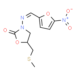 ChemSpider 2D Image | 5-[(Methylsulfanyl)methyl]-3-{(Z)-[(5-nitro-2-furyl)methylene]amino}-1,3-oxazolidin-2-one | C10H11N3O5S