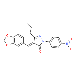 ChemSpider 2D Image | (4E)-4-(1,3-Benzodioxol-5-ylmethylene)-2-(4-nitrophenyl)-5-propyl-2,4-dihydro-3H-pyrazol-3-one | C20H17N3O5