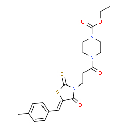 ChemSpider 2D Image | Ethyl 4-{3-[(5Z)-5-(4-methylbenzylidene)-4-oxo-2-thioxo-1,3-thiazolidin-3-yl]propanoyl}-1-piperazinecarboxylate | C21H25N3O4S2