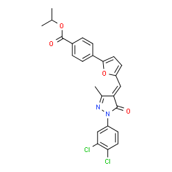 ChemSpider 2D Image | Isopropyl 4-(5-{(E)-[1-(3,4-dichlorophenyl)-3-methyl-5-oxo-1,5-dihydro-4H-pyrazol-4-ylidene]methyl}-2-furyl)benzoate | C25H20Cl2N2O4