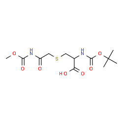 ChemSpider 2D Image | S-{2-[(Methoxycarbonyl)amino]-2-oxoethyl}-N-{[(2-methyl-2-propanyl)oxy]carbonyl}cysteine | C12H20N2O7S