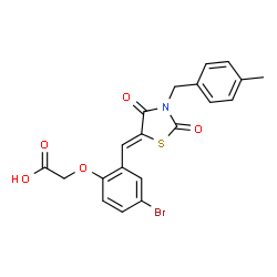 ChemSpider 2D Image | (4-Bromo-2-{(Z)-[3-(4-methylbenzyl)-2,4-dioxo-1,3-thiazolidin-5-ylidene]methyl}phenoxy)acetic acid | C20H16BrNO5S