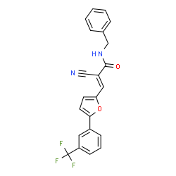 ChemSpider 2D Image | (2E)-N-Benzyl-2-cyano-3-{5-[3-(trifluoromethyl)phenyl]-2-furyl}acrylamide | C22H15F3N2O2