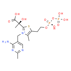 ChemSpider 2D Image | 3-[(4-Amino-2-methyl-5-pyrimidinyl)methyl]-2-[(1S)-1-carboxy-1-hydroxyethyl]-5-(2-{[(R)-hydroxy(phosphonooxy)phosphoryl]oxy}ethyl)-4-methyl-1,3-thiazol-3-ium | C15H23N4O10P2S