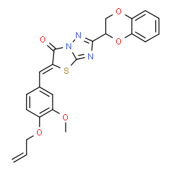 ChemSpider 2D Image | (5Z)-5-[4-(Allyloxy)-3-methoxybenzylidene]-2-(2,3-dihydro-1,4-benzodioxin-2-yl)[1,3]thiazolo[3,2-b][1,2,4]triazol-6(5H)-one | C23H19N3O5S