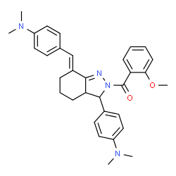 ChemSpider 2D Image | 4-[(7E)-7-{[4-(dimethylamino)phenyl]methylidene}-2-(2-methoxybenzoyl)-3a,4,5,6-tetrahydro-3H-indazol-3-yl]-N,N-dimethylaniline | C32H36N4O2