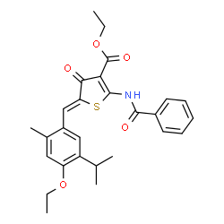 ChemSpider 2D Image | Ethyl (5Z)-2-(benzoylamino)-5-(4-ethoxy-5-isopropyl-2-methylbenzylidene)-4-oxo-4,5-dihydro-3-thiophenecarboxylate | C27H29NO5S