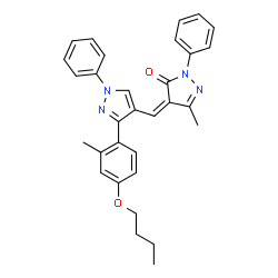 ChemSpider 2D Image | (4Z)-4-{[3-(4-Butoxy-2-methylphenyl)-1-phenyl-1H-pyrazol-4-yl]methylene}-5-methyl-2-phenyl-2,4-dihydro-3H-pyrazol-3-one | C31H30N4O2