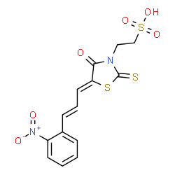 ChemSpider 2D Image | 2-{(5Z)-5-[(2E)-3-(2-Nitrophenyl)-2-propen-1-ylidene]-4-oxo-2-thioxo-1,3-thiazolidin-3-yl}ethanesulfonic acid | C14H12N2O6S3