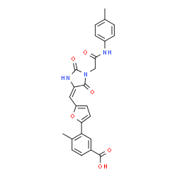 ChemSpider 2D Image | 4-Methyl-3-{5-[(E)-(1-{2-[(4-methylphenyl)amino]-2-oxoethyl}-2,5-dioxo-4-imidazolidinylidene)methyl]-2-furyl}benzoic acid | C25H21N3O6
