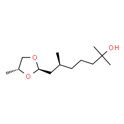 ChemSpider 2D Image | (6S)-2,6-Dimethyl-7-[(2R,4R)-4-methyl-1,3-dioxolan-2-yl]-2-heptanol | C13H26O3