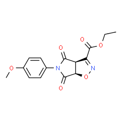 ChemSpider 2D Image | Ethyl (3aS,6aR)-5-(4-methoxyphenyl)-4,6-dioxo-4,5,6,6a-tetrahydro-3aH-pyrrolo[3,4-d][1,2]oxazole-3-carboxylate | C15H14N2O6