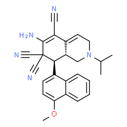 ChemSpider 2D Image | (8S,8aR)-6-Amino-2-isopropyl-8-(4-methoxy-1-naphthyl)-2,3,8,8a-tetrahydro-5,7,7(1H)-isoquinolinetricarbonitrile | C26H25N5O