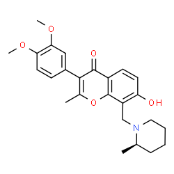 ChemSpider 2D Image | 3-(3,4-Dimethoxyphenyl)-7-hydroxy-2-methyl-8-{[(2R)-2-methyl-1-piperidinyl]methyl}-4H-chromen-4-one | C25H29NO5