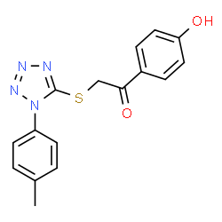 ChemSpider 2D Image | 1-(4-Hydroxy-phenyl)-2-(1-p-tolyl-1H-tetrazol-5-ylsulfanyl)-ethanone | C16H14N4O2S