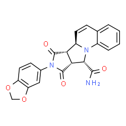 ChemSpider 2D Image | (6aR,6bS,9aR,10S)-8-(1,3-Benzodioxol-5-yl)-7,9-dioxo-6b,7,8,9,9a,10-hexahydro-6aH-pyrrolo[3',4':3,4]pyrrolo[1,2-a]quinoline-10-carboxamide | C22H17N3O5